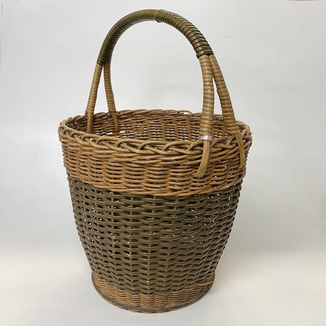 BASKET, Shopping - Vintage Cane & Olive Green 